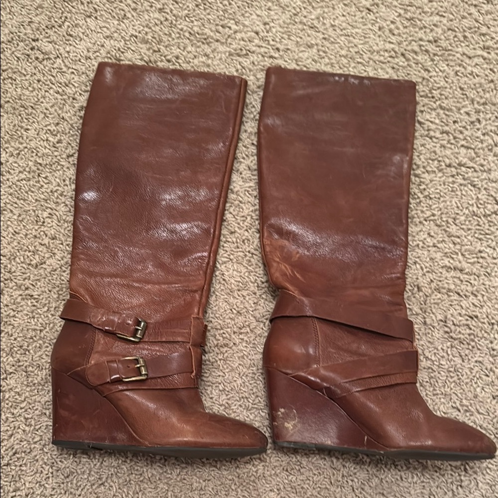 Steven By Steve Madden Tan Leather Wedge Boots